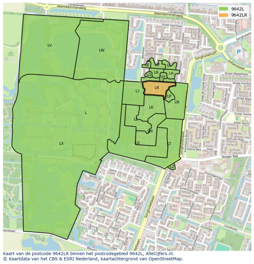Afbeelding van het postcodegebied 9642 LR op de kaart.