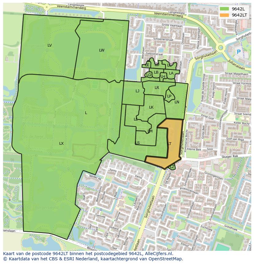 Afbeelding van het postcodegebied 9642 LT op de kaart.