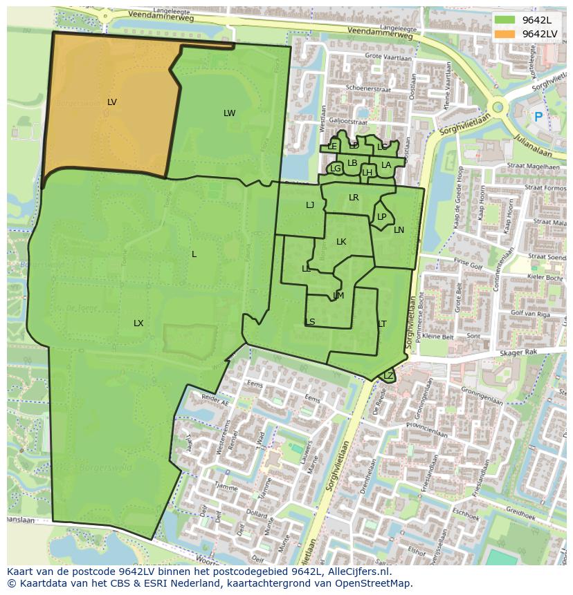 Afbeelding van het postcodegebied 9642 LV op de kaart.