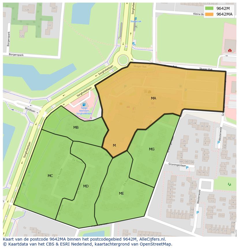 Afbeelding van het postcodegebied 9642 MA op de kaart.