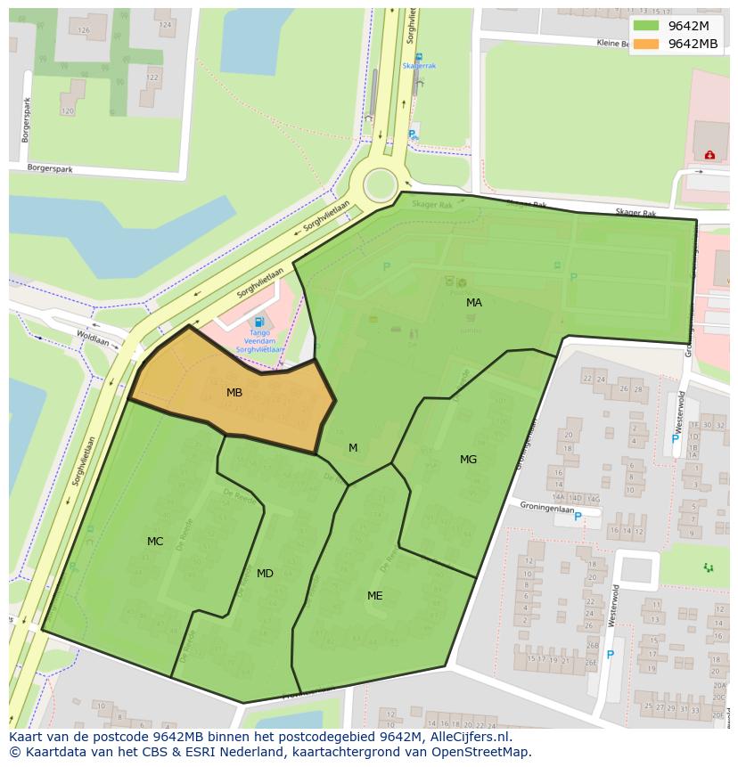 Afbeelding van het postcodegebied 9642 MB op de kaart.