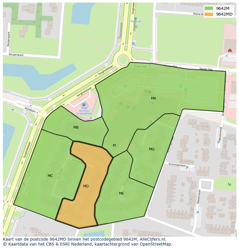 Afbeelding van het postcodegebied 9642 MD op de kaart.