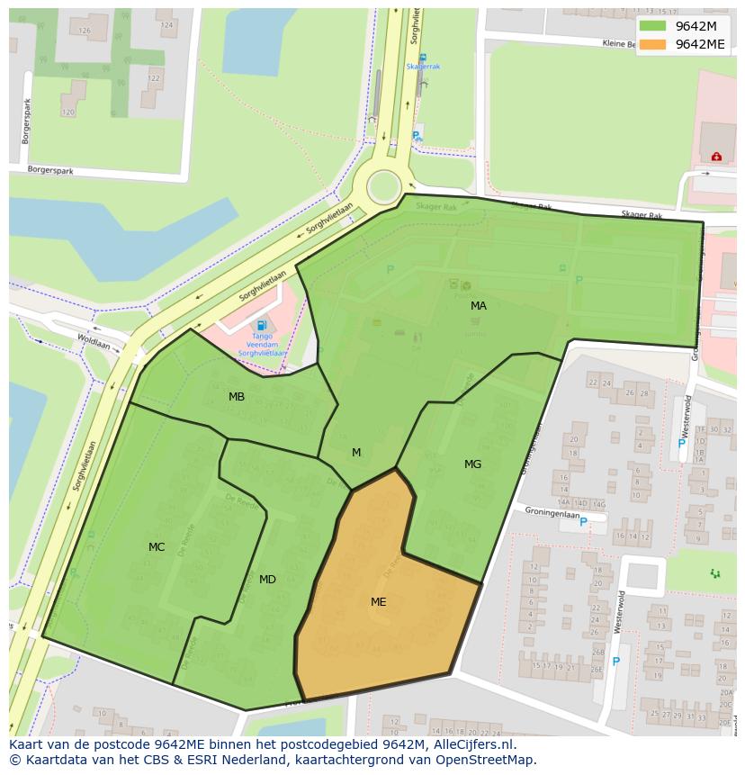 Afbeelding van het postcodegebied 9642 ME op de kaart.
