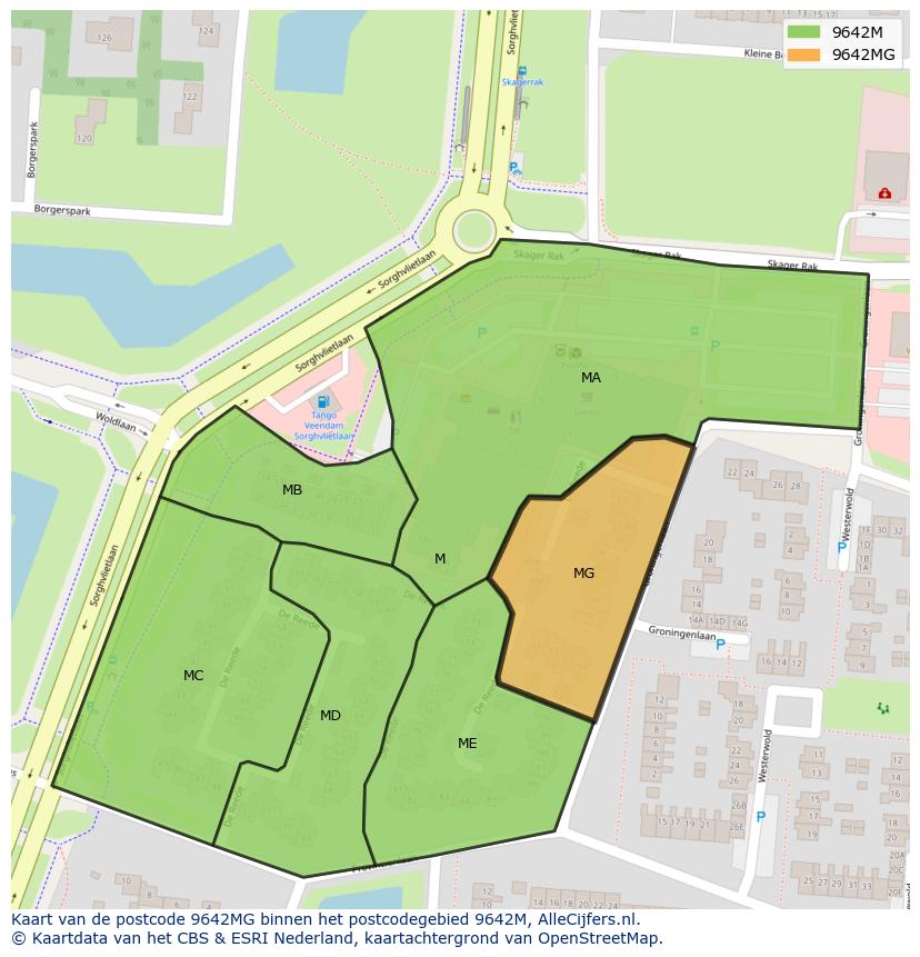 Afbeelding van het postcodegebied 9642 MG op de kaart.