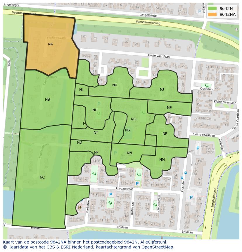 Afbeelding van het postcodegebied 9642 NA op de kaart.