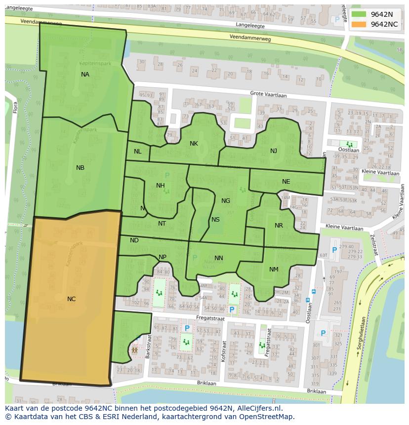 Afbeelding van het postcodegebied 9642 NC op de kaart.