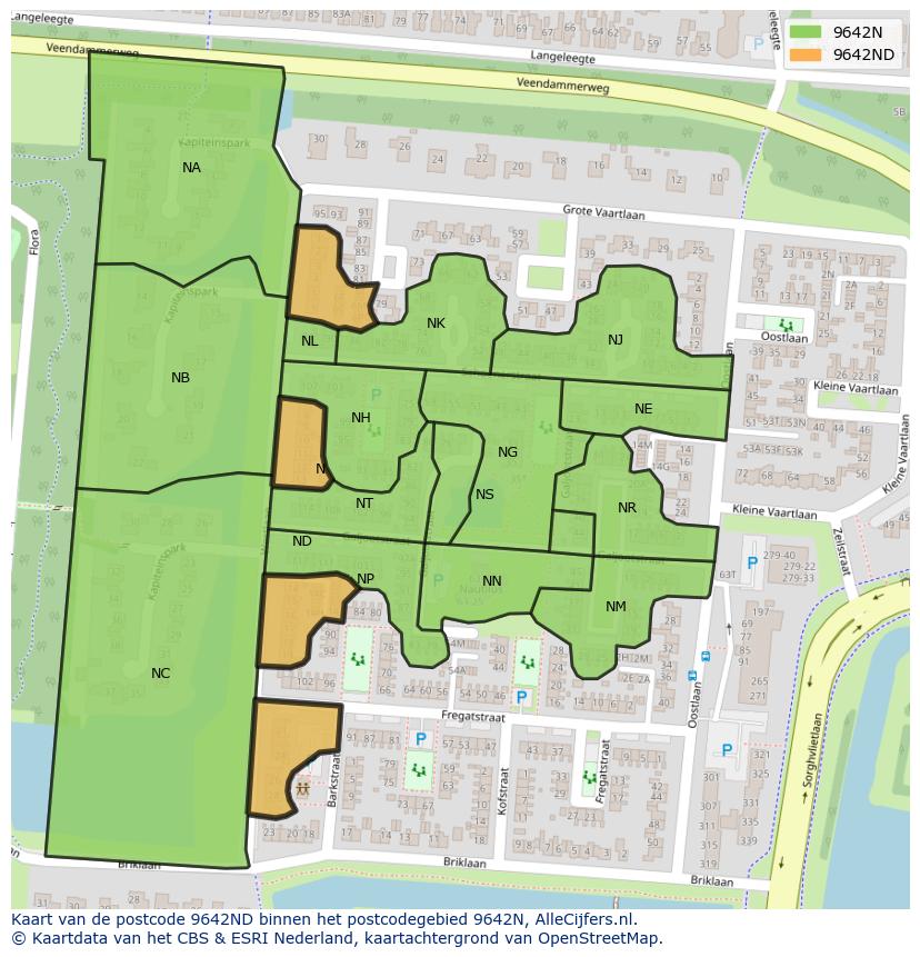 Afbeelding van het postcodegebied 9642 ND op de kaart.