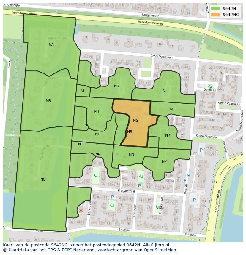 Afbeelding van het postcodegebied 9642 NG op de kaart.