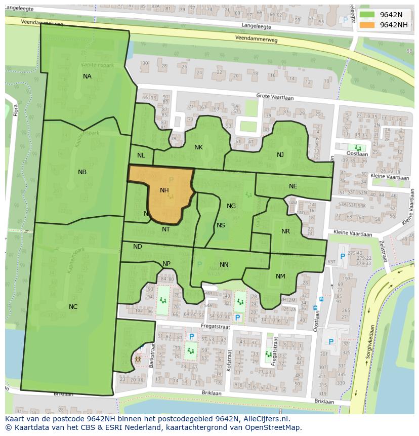 Afbeelding van het postcodegebied 9642 NH op de kaart.