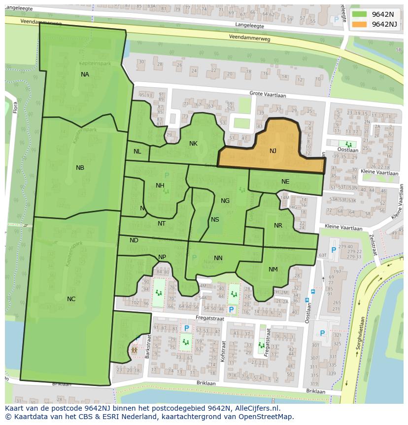 Afbeelding van het postcodegebied 9642 NJ op de kaart.