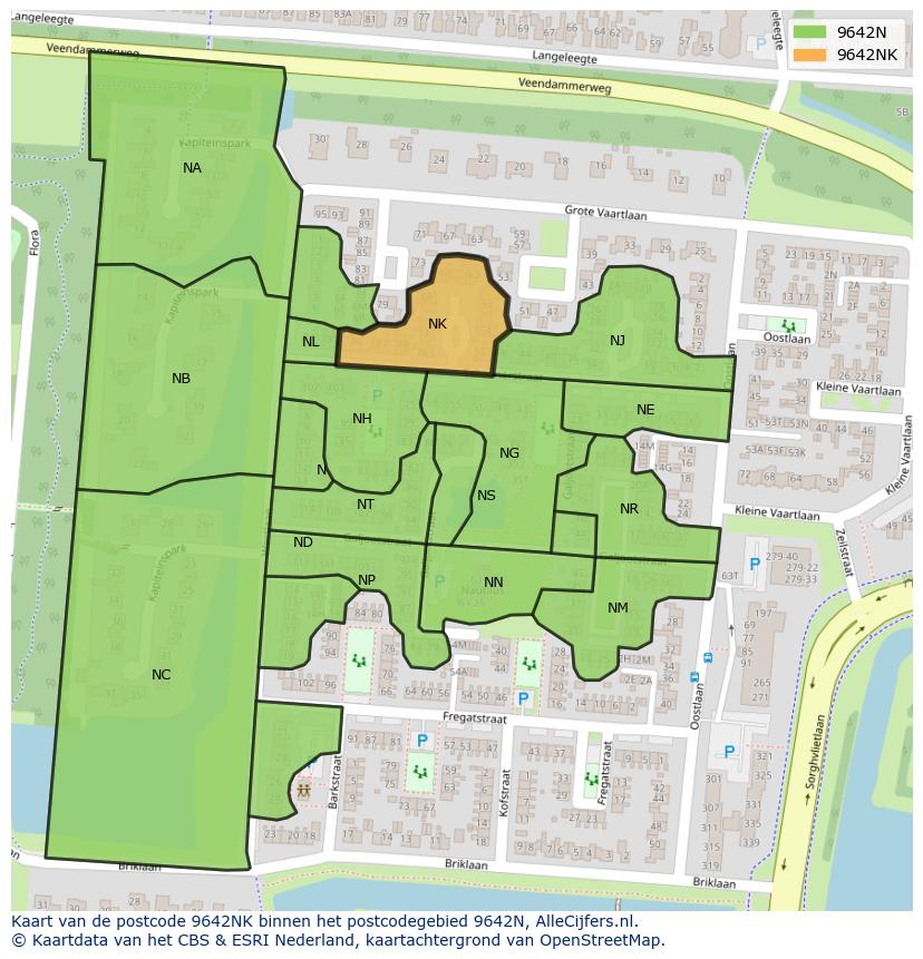 Afbeelding van het postcodegebied 9642 NK op de kaart.