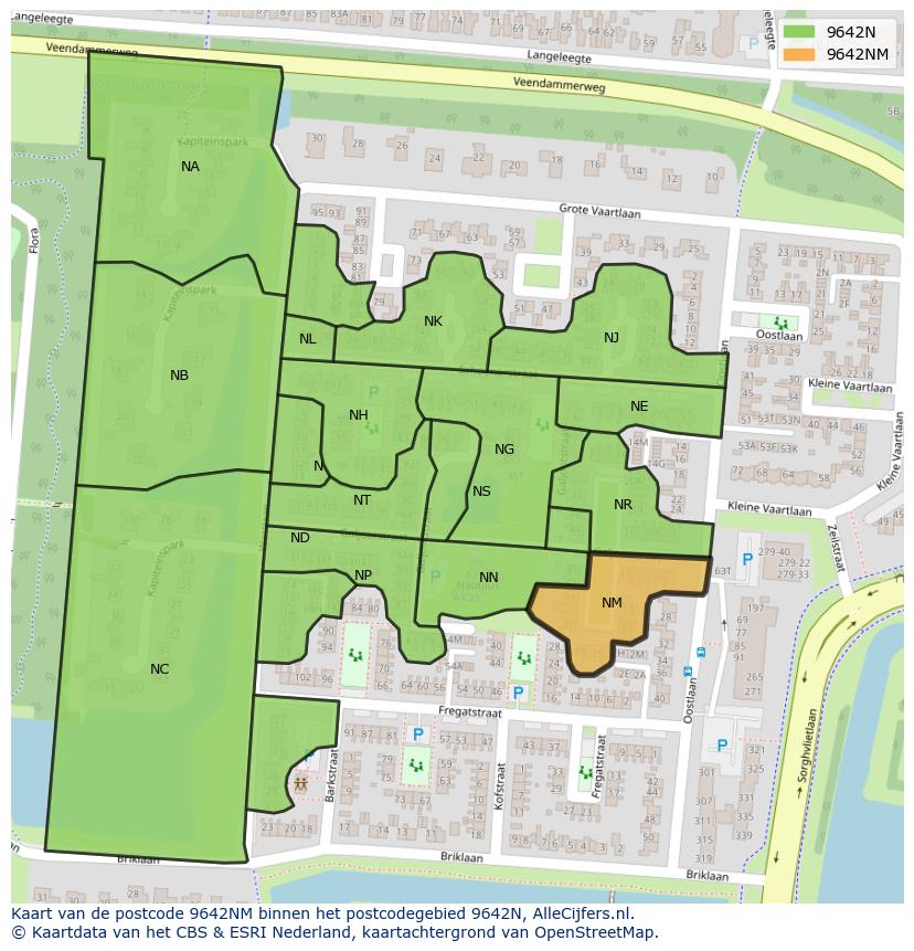 Afbeelding van het postcodegebied 9642 NM op de kaart.
