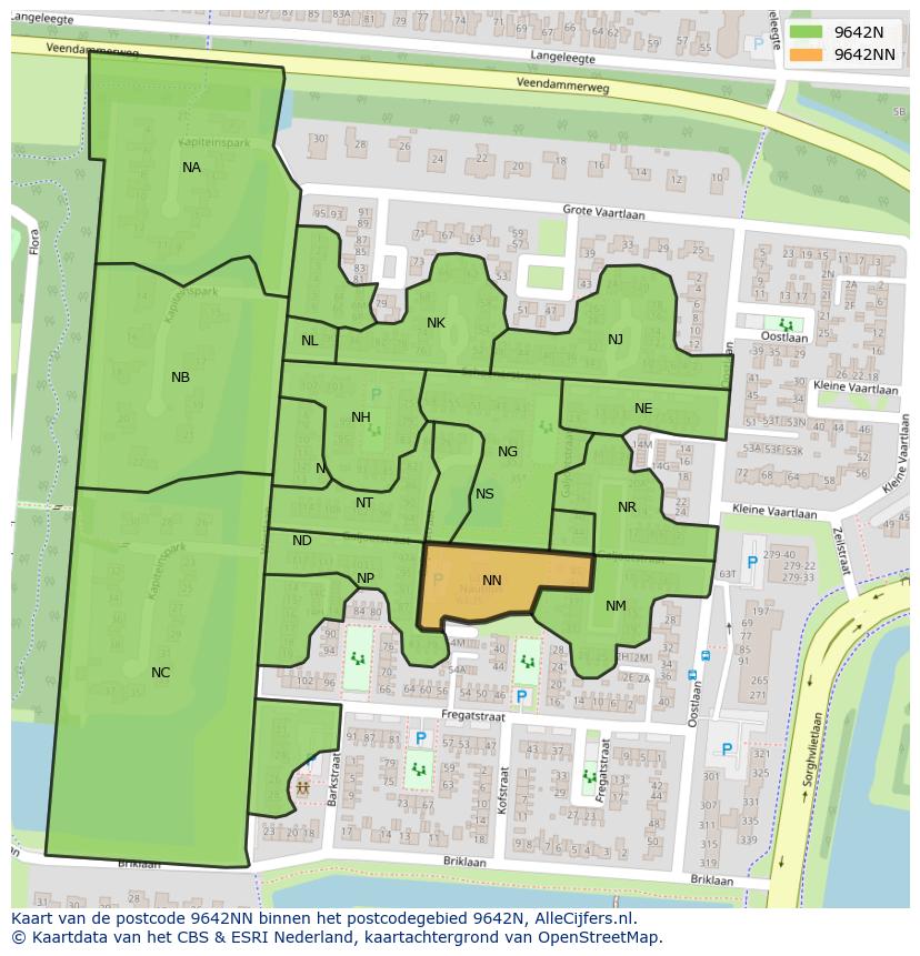 Afbeelding van het postcodegebied 9642 NN op de kaart.