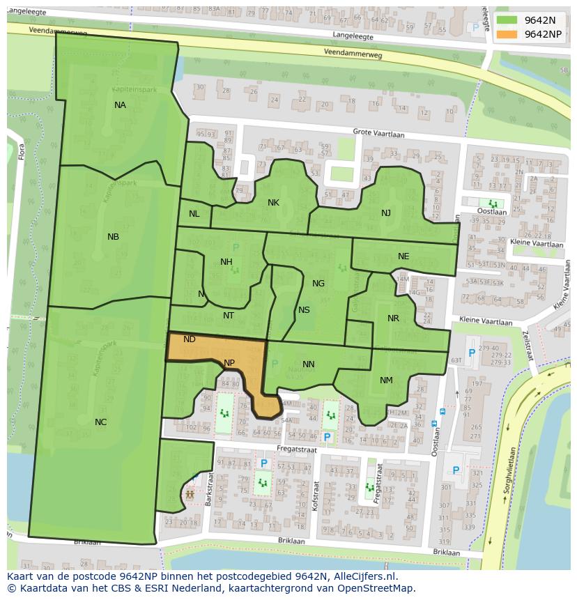 Afbeelding van het postcodegebied 9642 NP op de kaart.