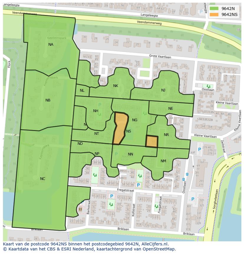 Afbeelding van het postcodegebied 9642 NS op de kaart.