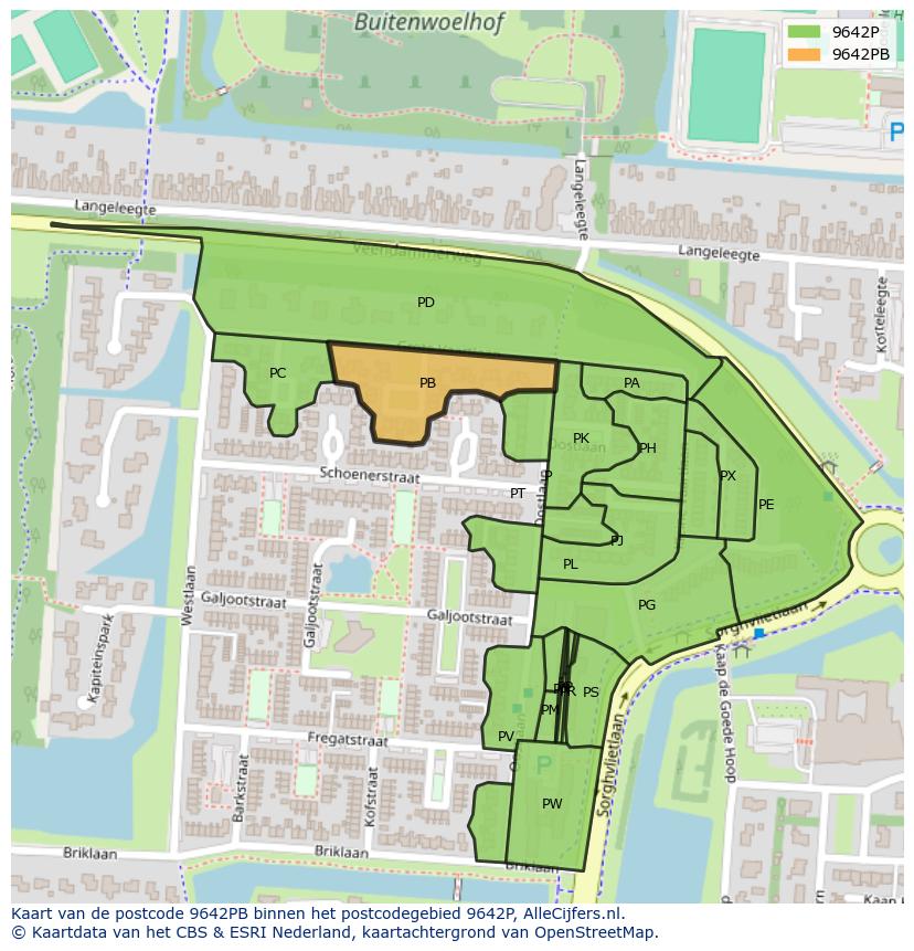 Afbeelding van het postcodegebied 9642 PB op de kaart.