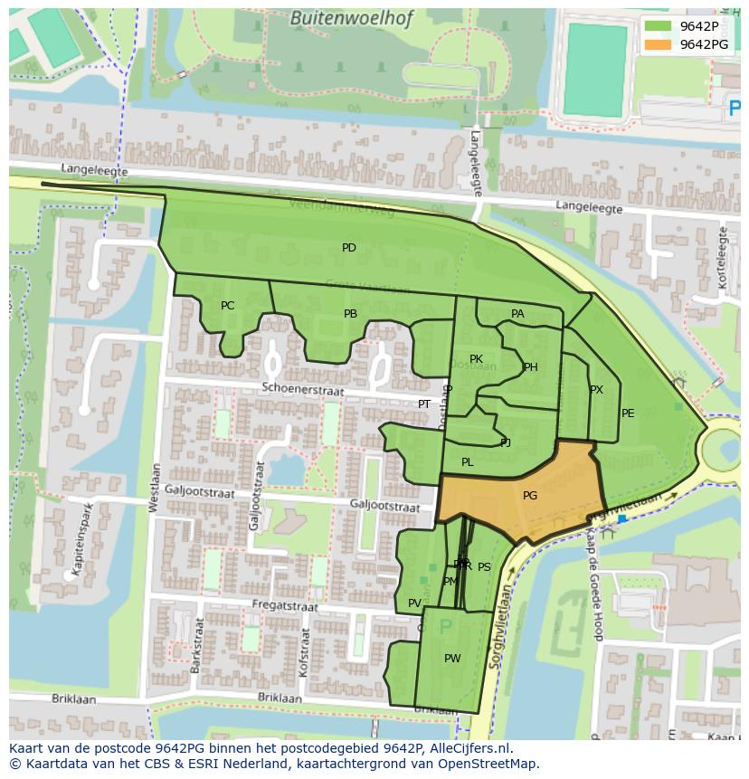 Afbeelding van het postcodegebied 9642 PG op de kaart.