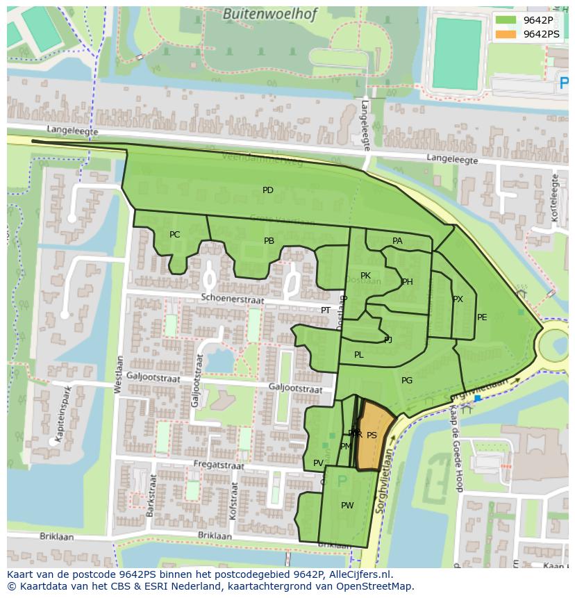 Afbeelding van het postcodegebied 9642 PS op de kaart.
