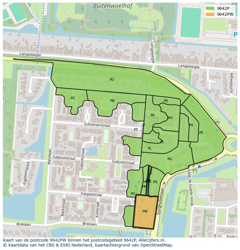 Afbeelding van het postcodegebied 9642 PW op de kaart.
