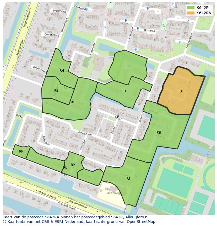 Afbeelding van het postcodegebied 9642 RA op de kaart.