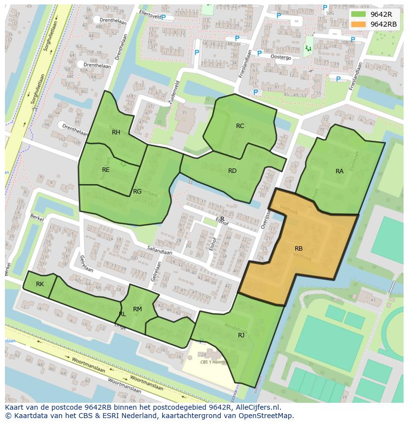 Afbeelding van het postcodegebied 9642 RB op de kaart.