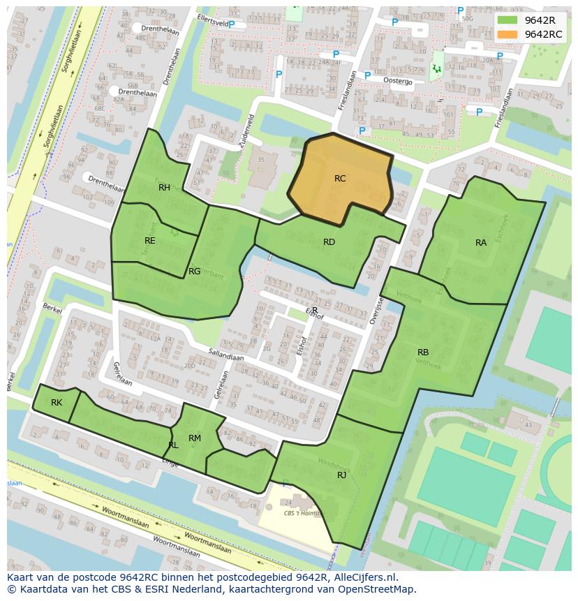 Afbeelding van het postcodegebied 9642 RC op de kaart.