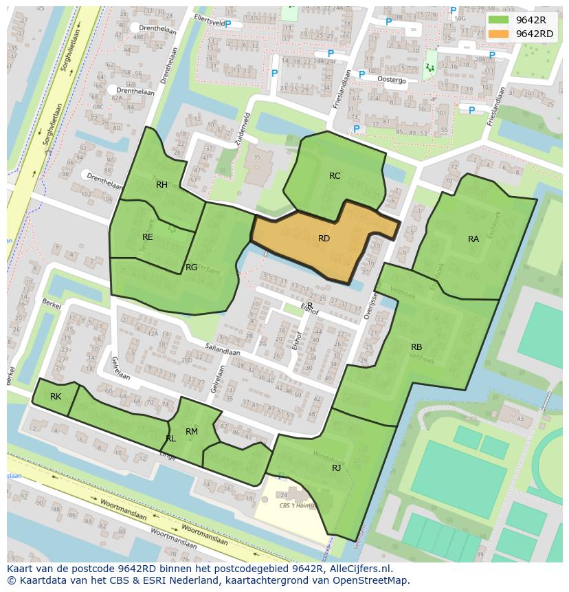 Afbeelding van het postcodegebied 9642 RD op de kaart.