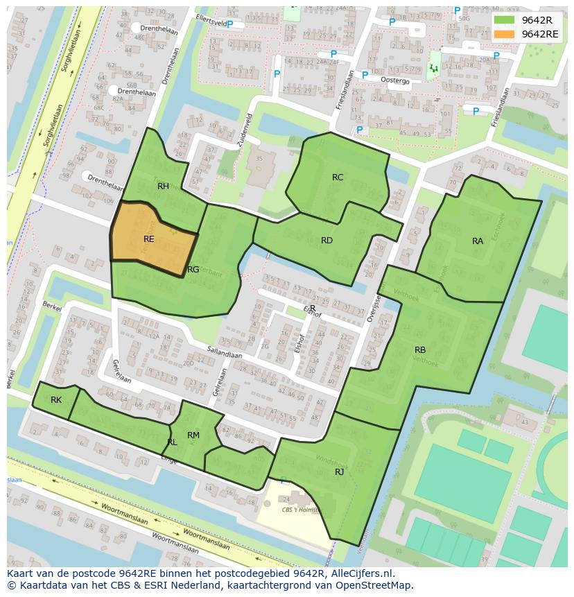 Afbeelding van het postcodegebied 9642 RE op de kaart.