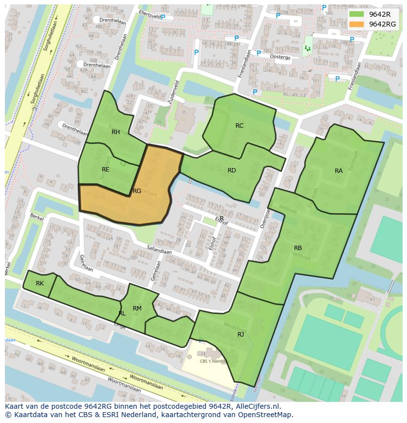 Afbeelding van het postcodegebied 9642 RG op de kaart.