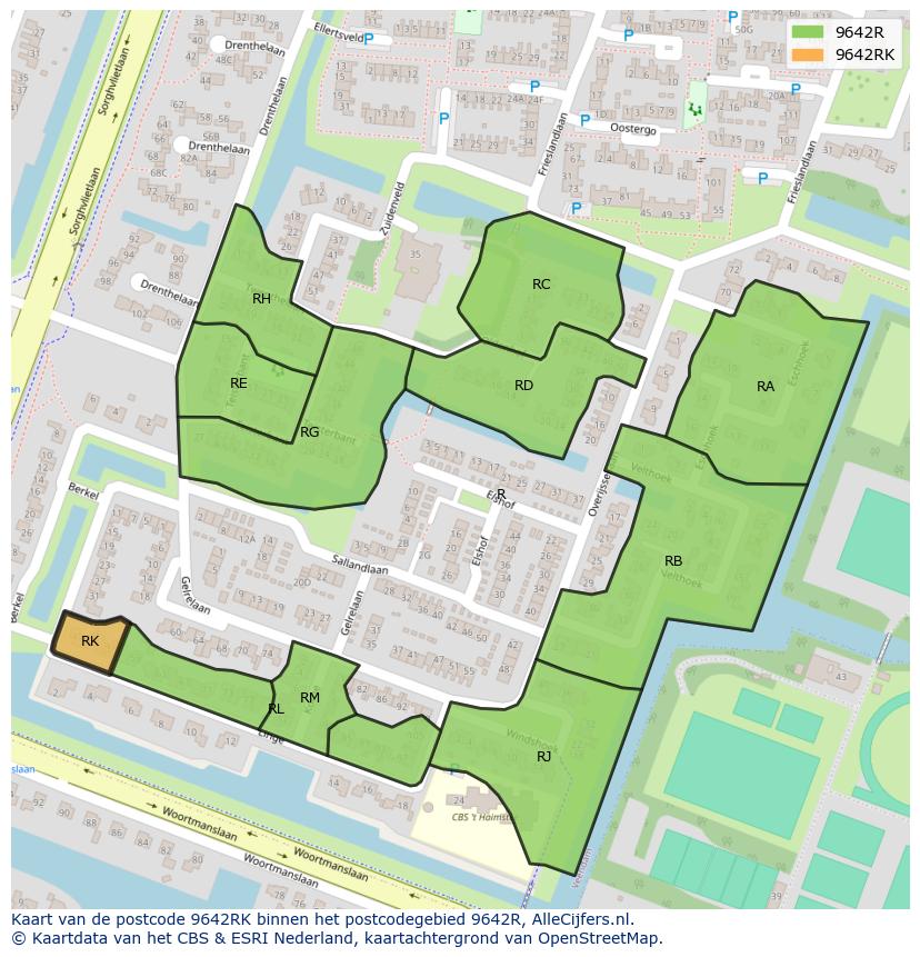 Afbeelding van het postcodegebied 9642 RK op de kaart.