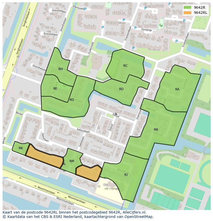 Afbeelding van het postcodegebied 9642 RL op de kaart.
