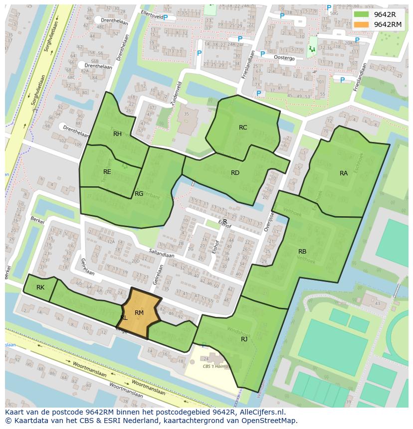 Afbeelding van het postcodegebied 9642 RM op de kaart.