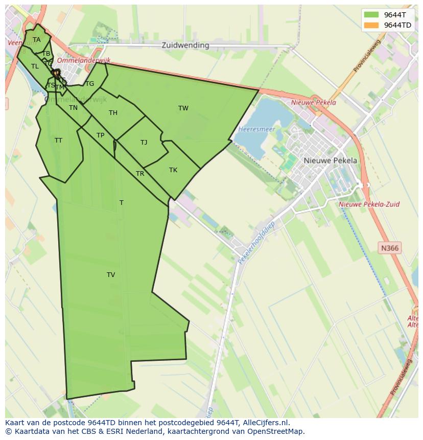 Afbeelding van het postcodegebied 9644 TD op de kaart.