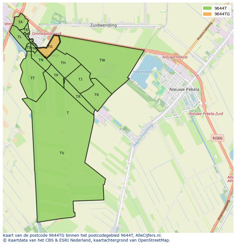 Afbeelding van het postcodegebied 9644 TG op de kaart.