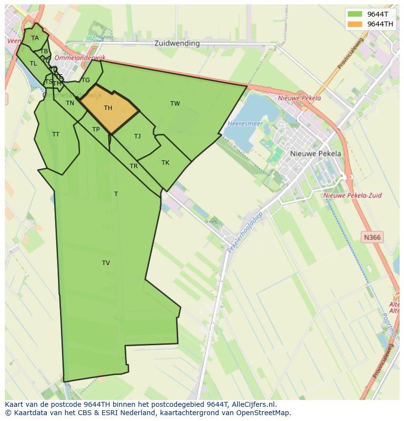 Afbeelding van het postcodegebied 9644 TH op de kaart.