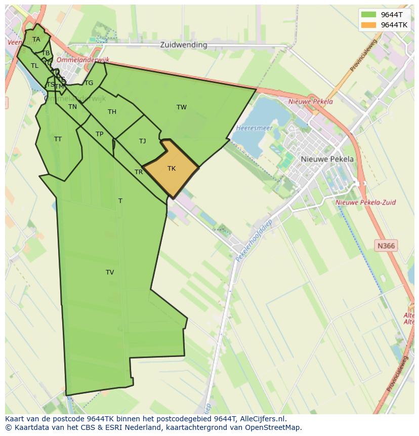 Afbeelding van het postcodegebied 9644 TK op de kaart.