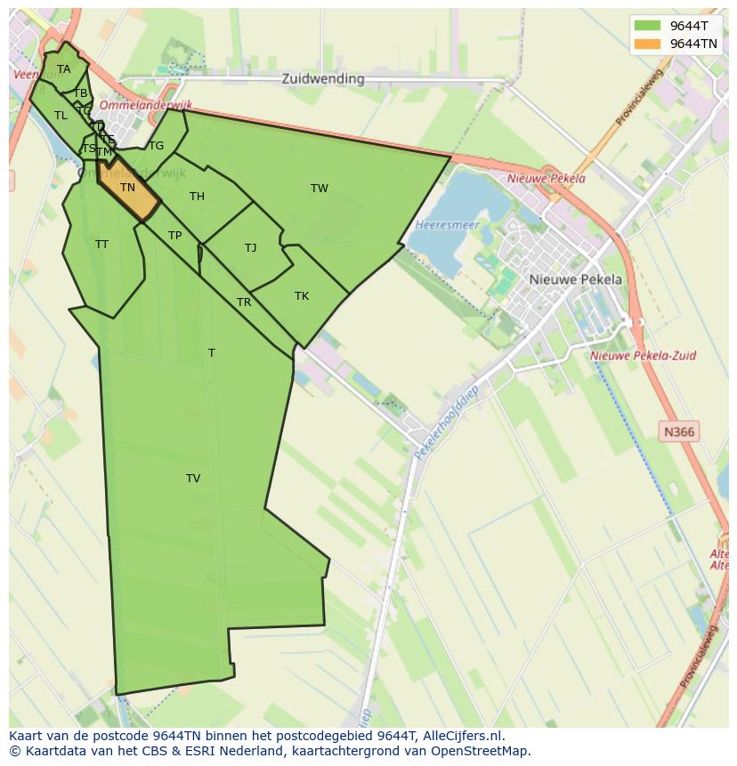 Afbeelding van het postcodegebied 9644 TN op de kaart.