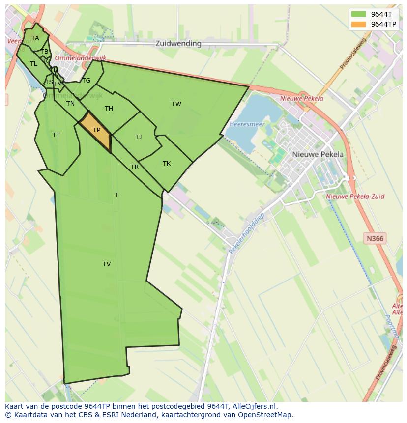 Afbeelding van het postcodegebied 9644 TP op de kaart.