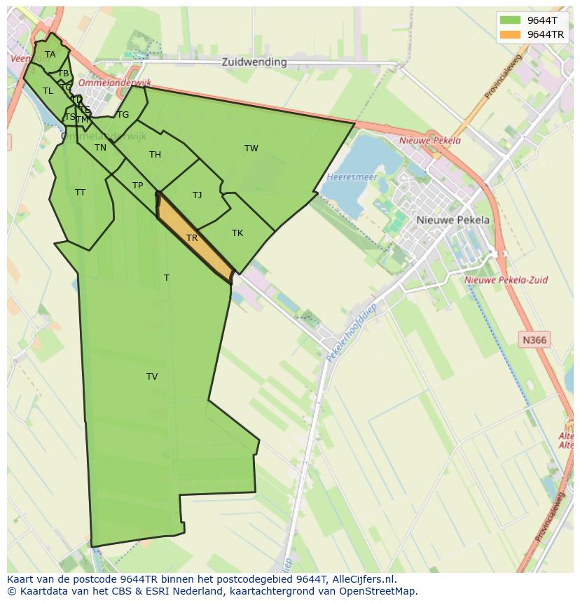Afbeelding van het postcodegebied 9644 TR op de kaart.