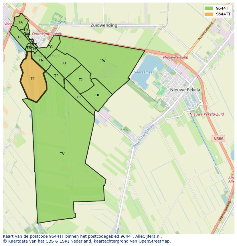 Afbeelding van het postcodegebied 9644 TT op de kaart.