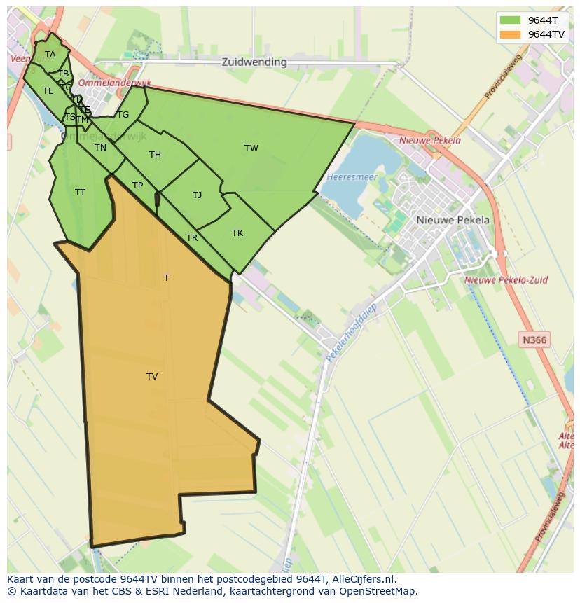 Afbeelding van het postcodegebied 9644 TV op de kaart.