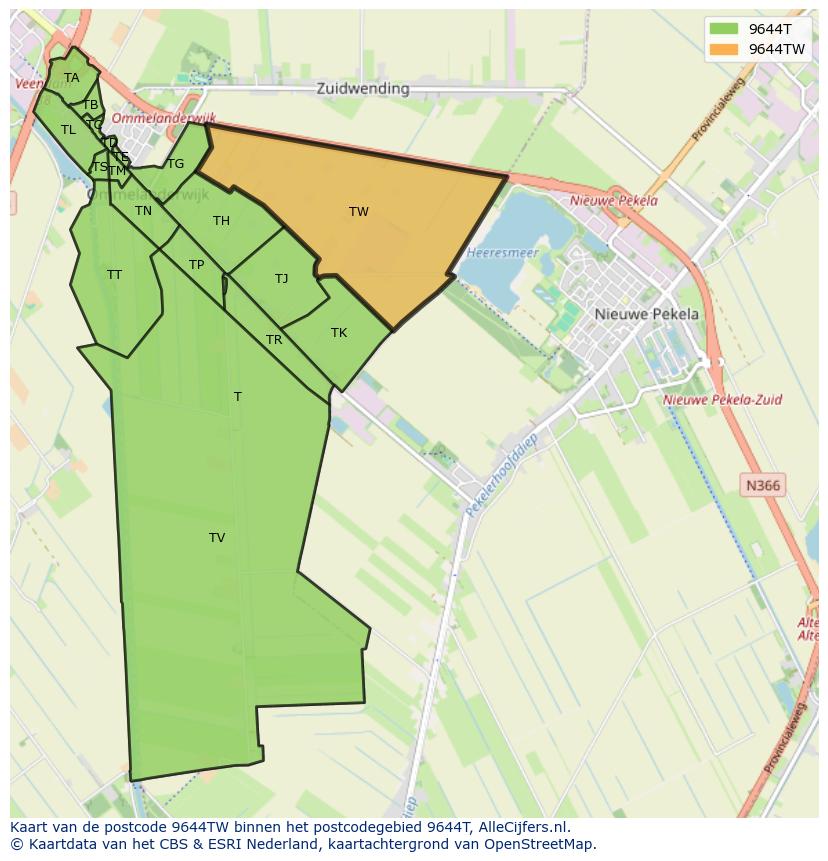 Afbeelding van het postcodegebied 9644 TW op de kaart.