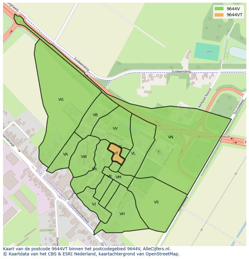 Afbeelding van het postcodegebied 9644 VT op de kaart.