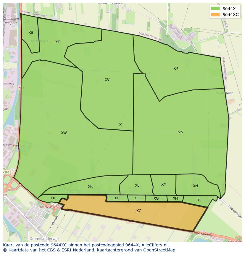 Afbeelding van het postcodegebied 9644 XC op de kaart.