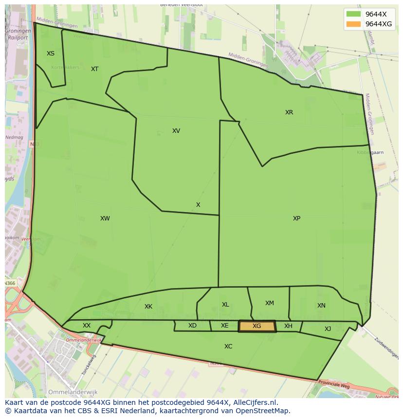 Afbeelding van het postcodegebied 9644 XG op de kaart.