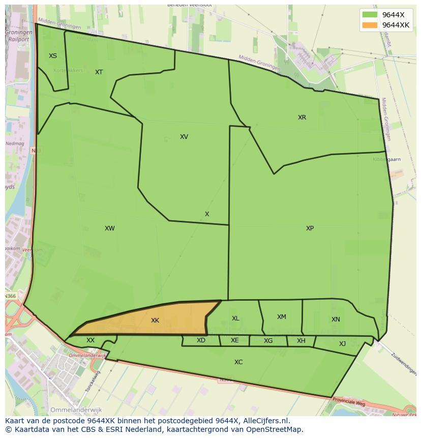Afbeelding van het postcodegebied 9644 XK op de kaart.
