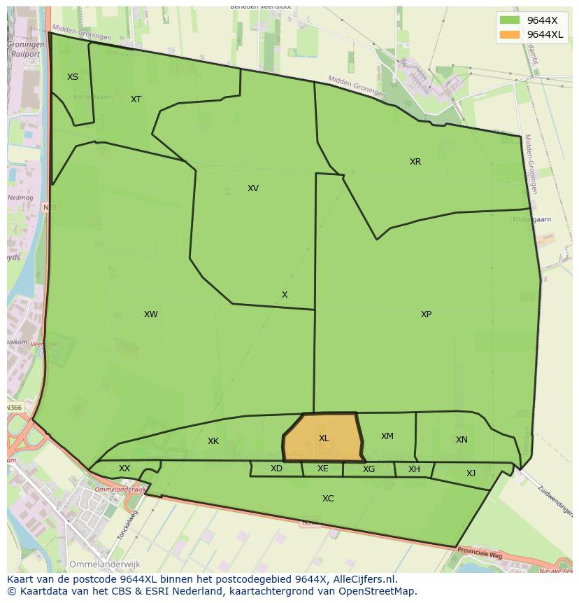 Afbeelding van het postcodegebied 9644 XL op de kaart.