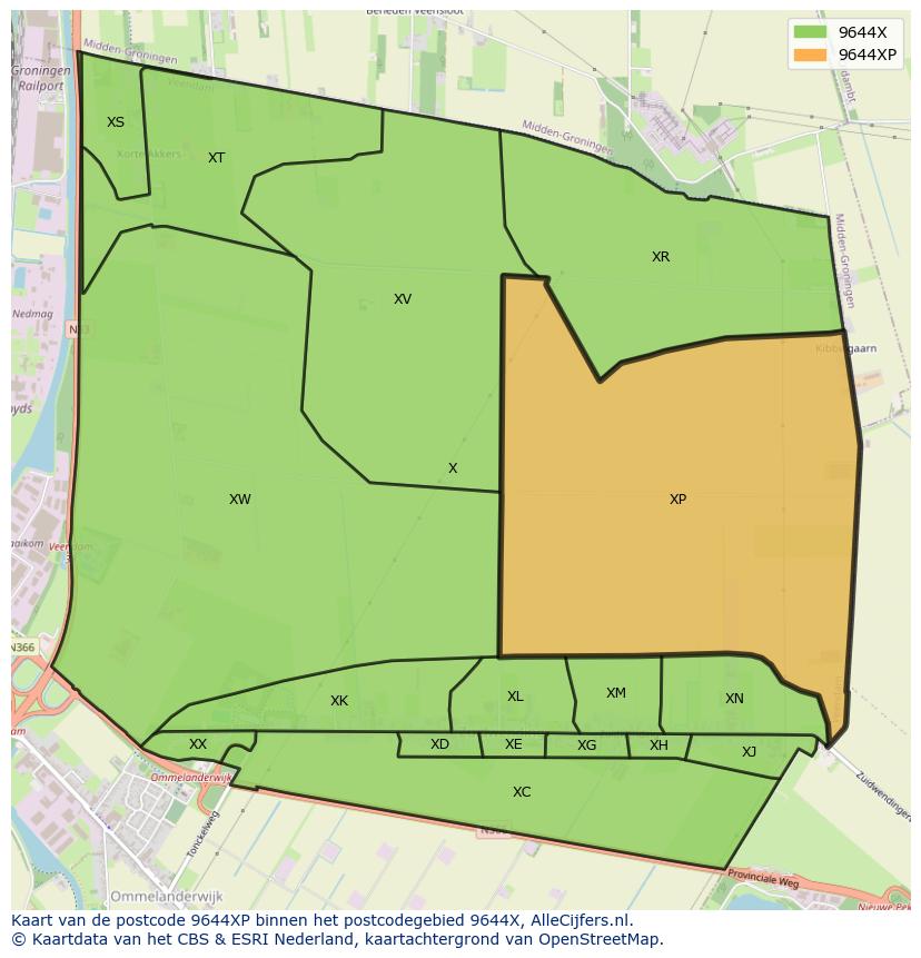 Afbeelding van het postcodegebied 9644 XP op de kaart.