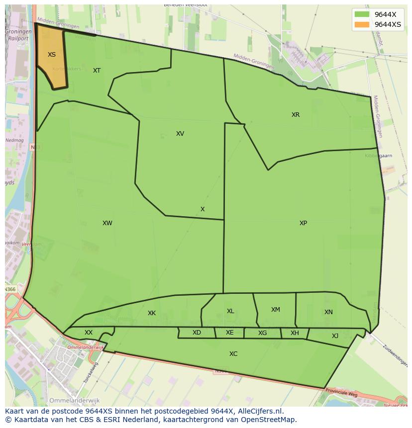 Afbeelding van het postcodegebied 9644 XS op de kaart.