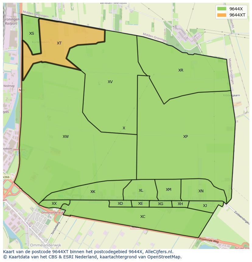 Afbeelding van het postcodegebied 9644 XT op de kaart.
